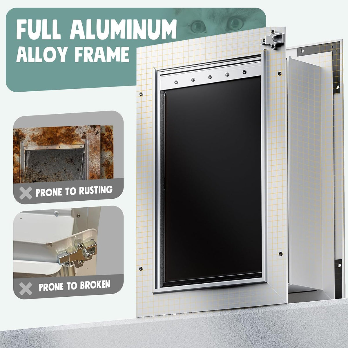 3-Flaps Insulated Aluminum Dog Door for Wall, Pets Up to – Essentials for Dogs - Large - image 3