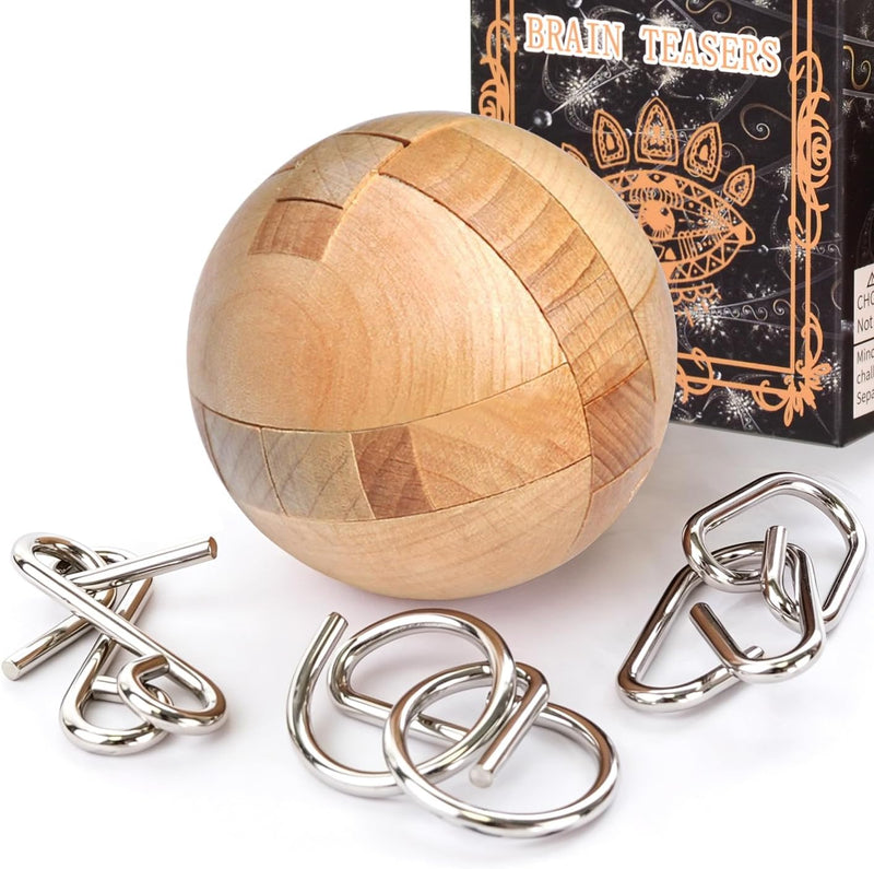 KINGOU Wooden Sphere Puzzle Brain Teaser Toy for Kids and Adults – Fun for Kids & Family