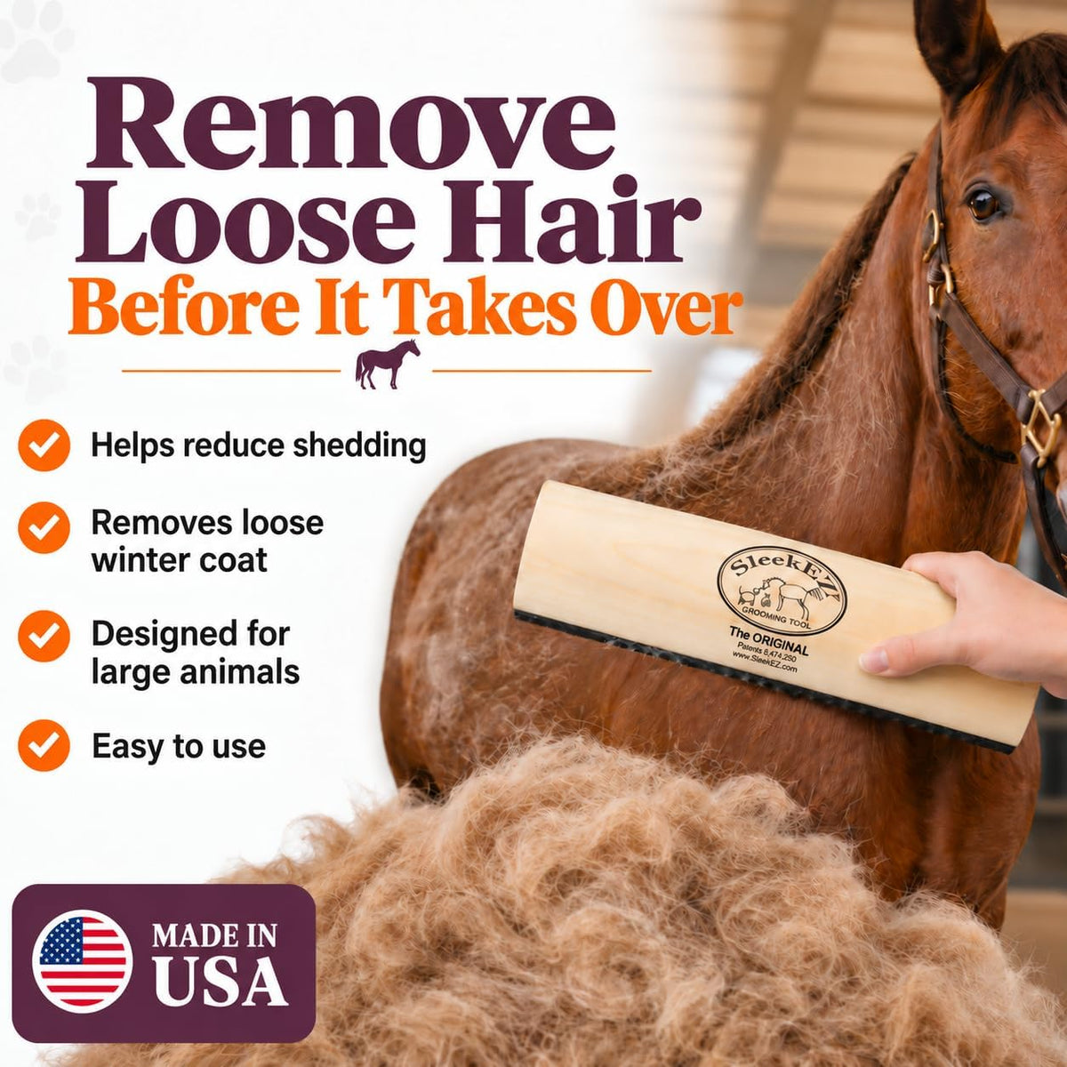 SleekEZ Dog Brush for Shedding, Patented Deshedding Dog Brush - Horse Brush - image 3