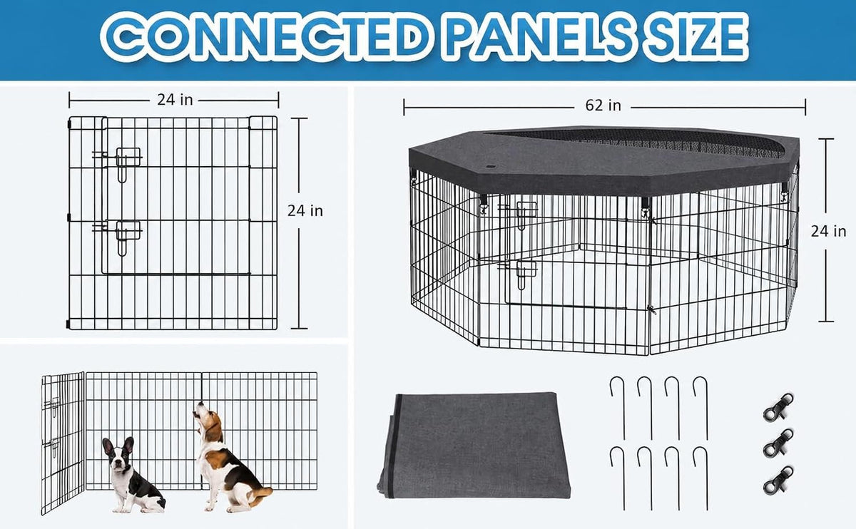 Artmeer 24"H Dog Playpen with Door & Octagonal Top Cover - 24"H Playpen + Octagonal Top cover - image 2