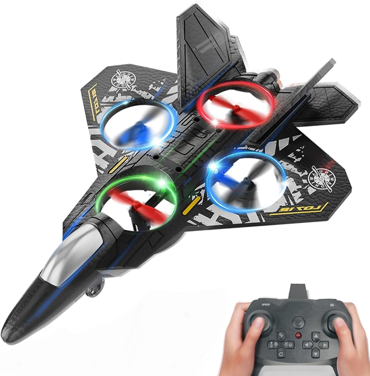 BEZGAR remote control airplane with LED lights in blue - view 4