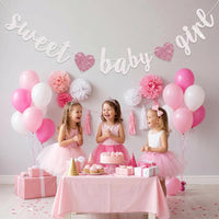 BEISHIDA Pre-Strung Glitter Champagne Girl Baby Banner Baby Shower - White Pink​ - image 4
