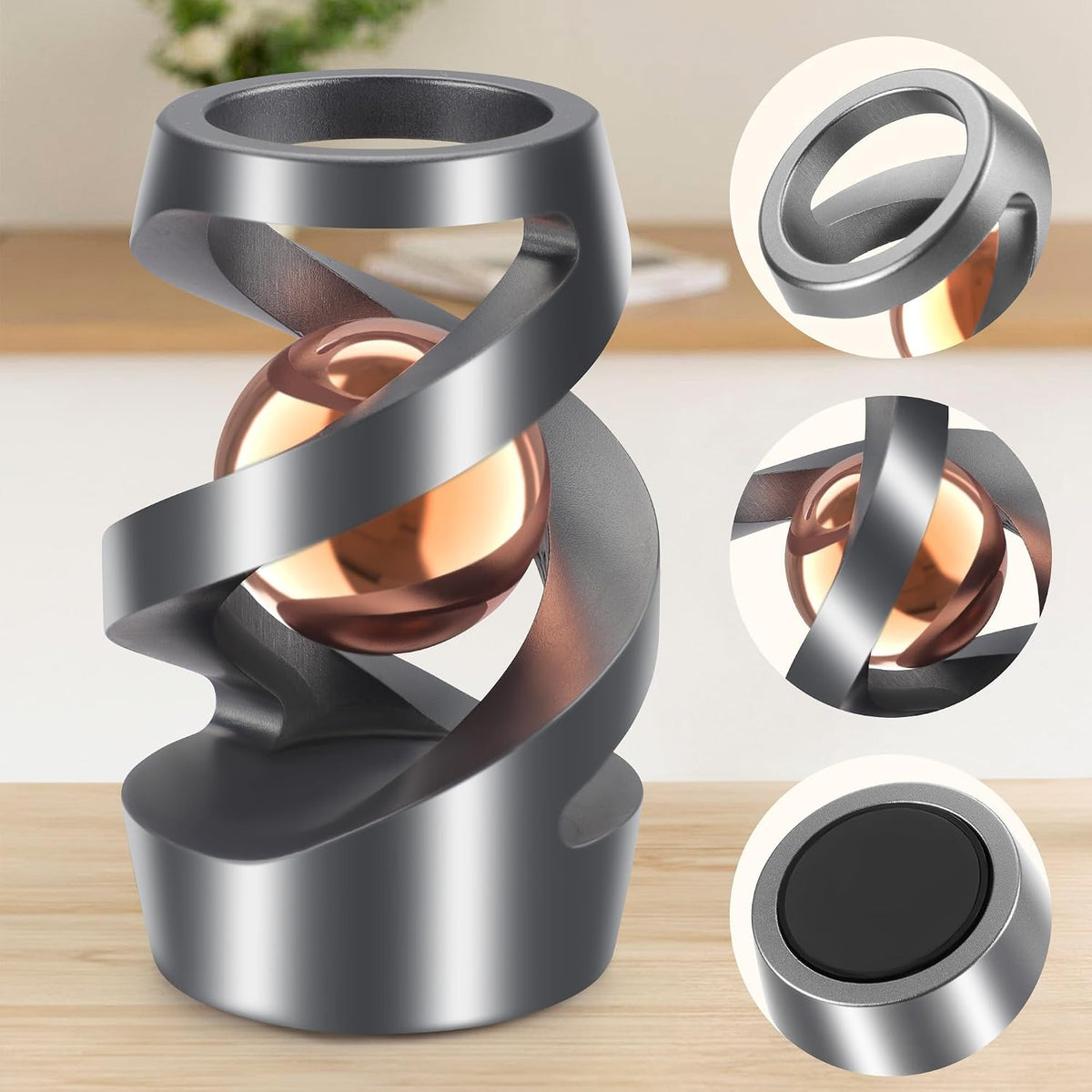 DOLASEV kinetic spinning desk toy in CNC machined metal, rose gold - view 6