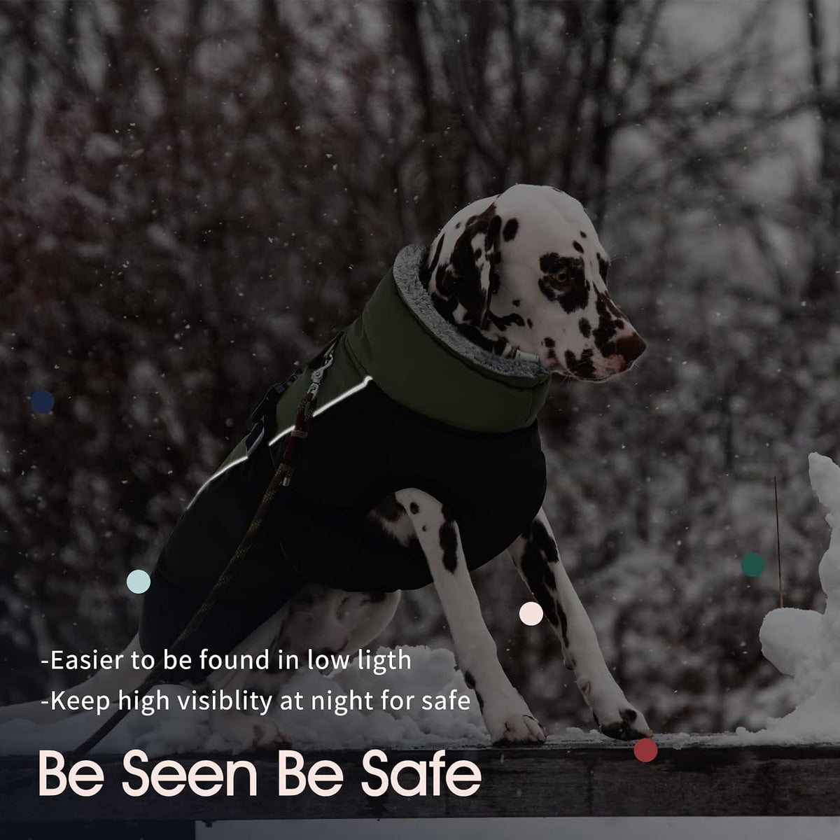 IECOii Extra Warm Reflective Dog Coat - Large(Chest:20.9-24.4 in) / Army Green - image 4