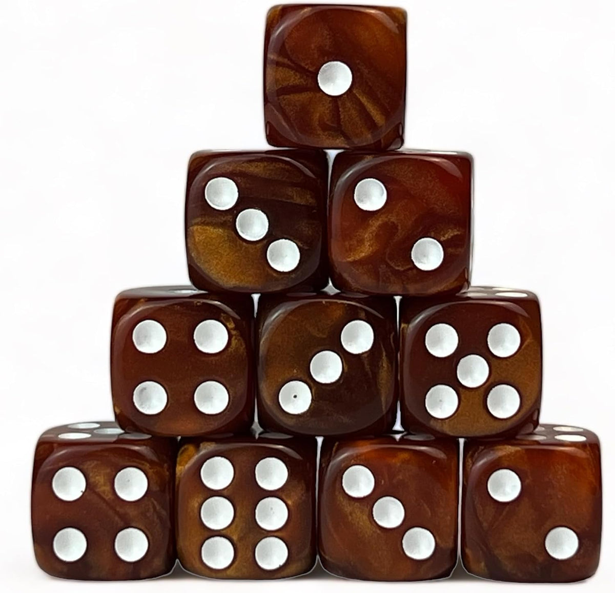 Luck Lab 10 Pack 16mm D6 Acrylic Dice Set - Brown Pearl