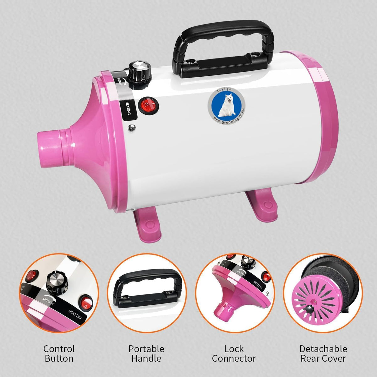 Dog Dryer, High Velocity Professional Dog Grooming Dryer - Pink - image 3
