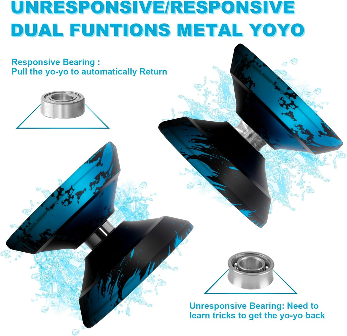 W07 yoyo Professional Metal Trick Yoyo Responsive & Unresponsive – Fun for Kids & Family - 7-BlackBlue-Pro - image 4