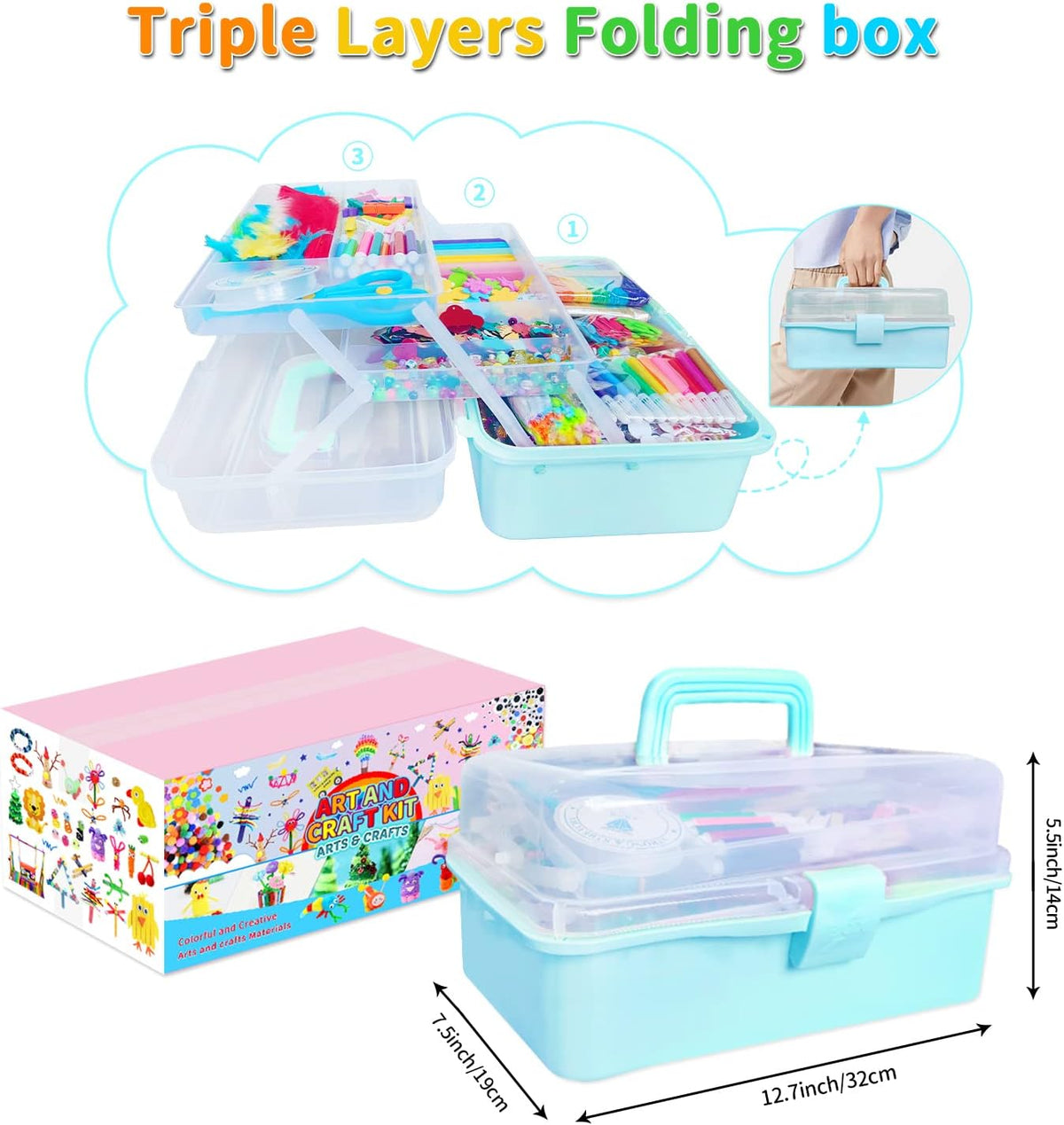 Itopstar 3000 Kids Arts and Crafts Supplies for Kids Crafting Supply - Blue 3000pcs - image 2