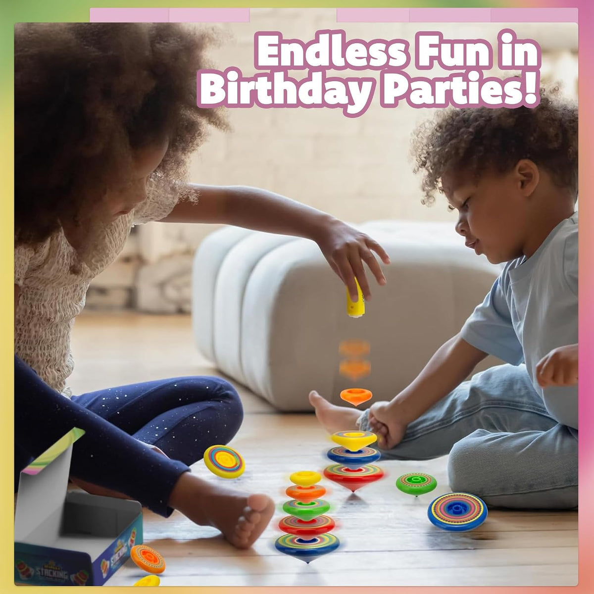 IPIDIPI TOYS Spineez stacking spinning tops for kids, three colorful 5-piece tops - view 4