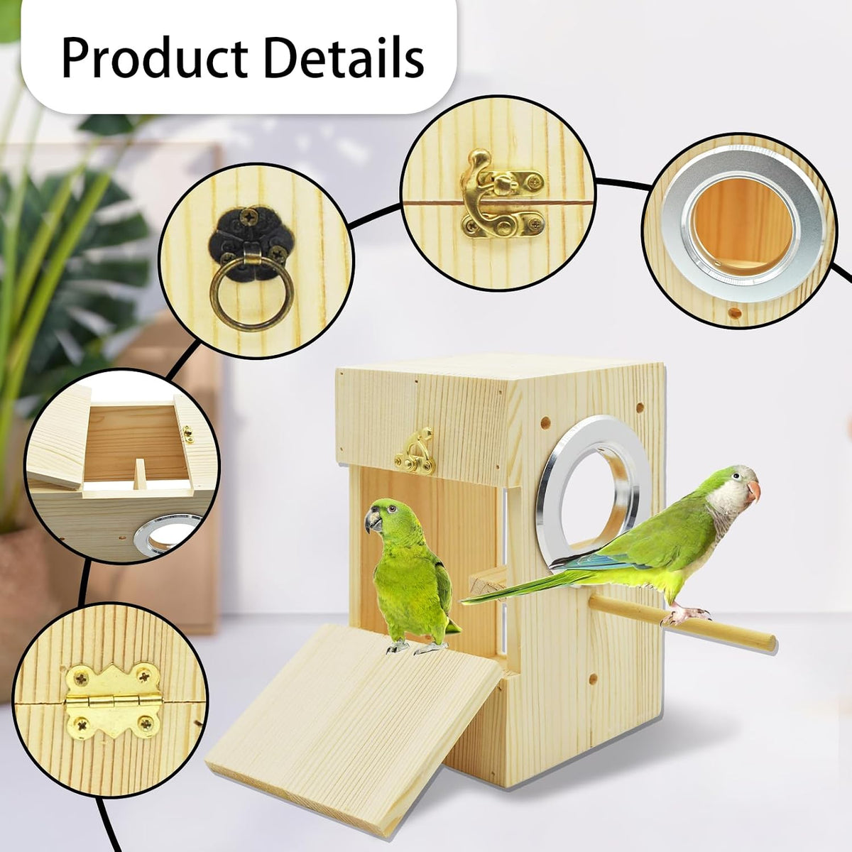 Parakeet Nesting Box Transparent Bird House Bird Nest Box for Cage - Wooden / [L:8.9 x 5.9 x 5.9 lnches] - image 4