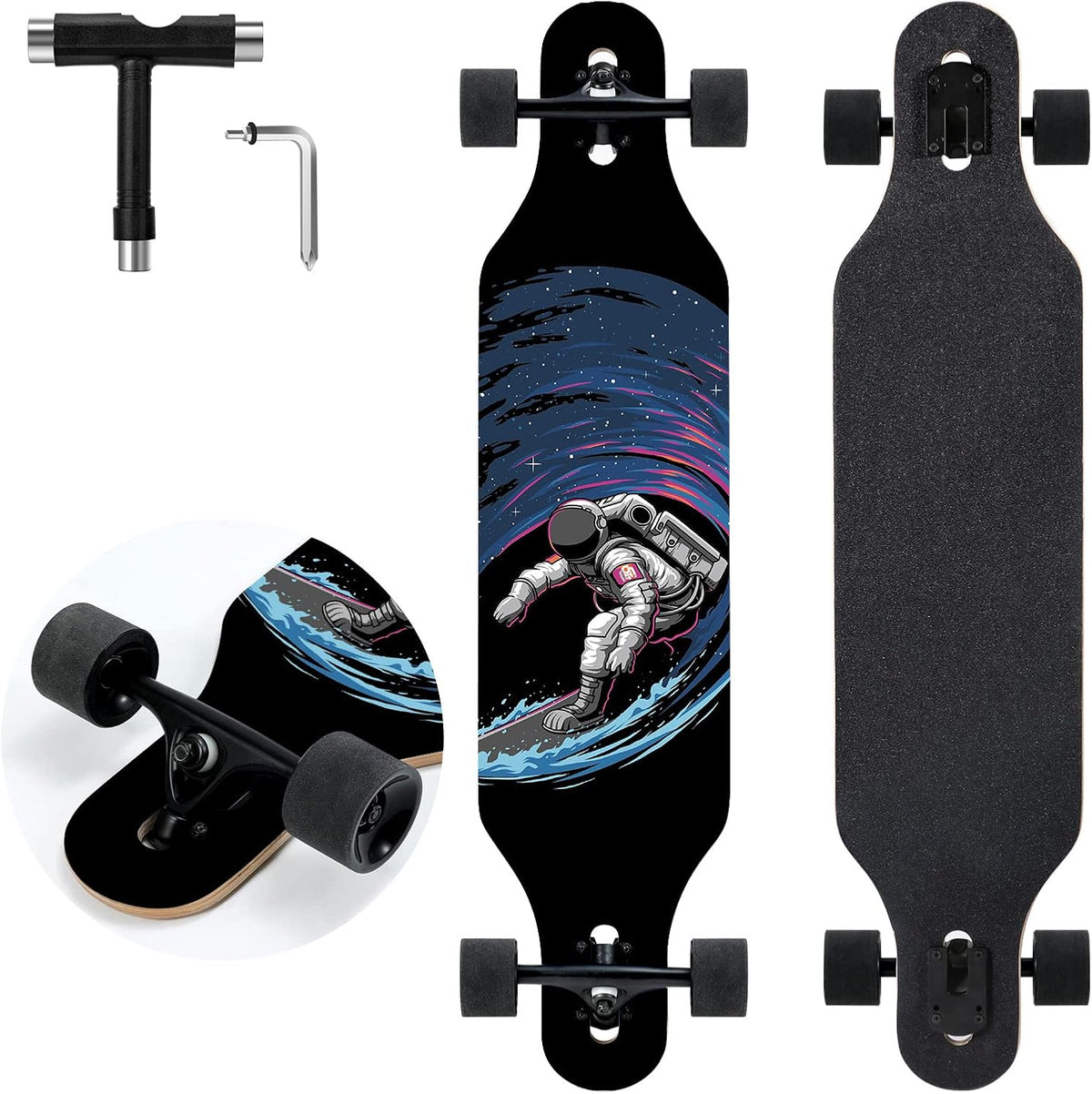 TLHB 41 inch drop through longboard skateboard with 9-ply maple deck and PU wheels - view 4