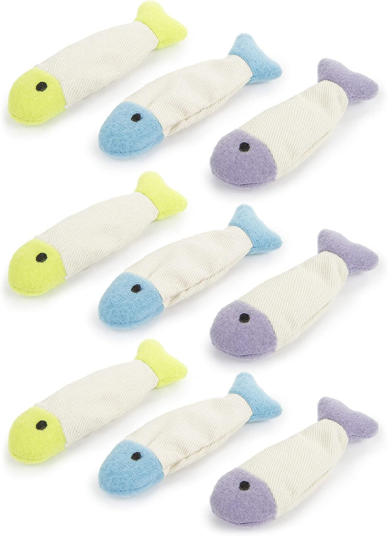 SmartyKat Fish Flop Crinkle Catnip Cat Toys - 9 Count / Green/Blue/Purple