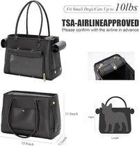 Fashion Pet Carrier Purse for Small Cat and Dog, Luxury Pu Soft-Sided Tote Bag with Large Pockets for Dogs and Puppies (Black, 15.8" L x 7.5" W x 11.8" H)