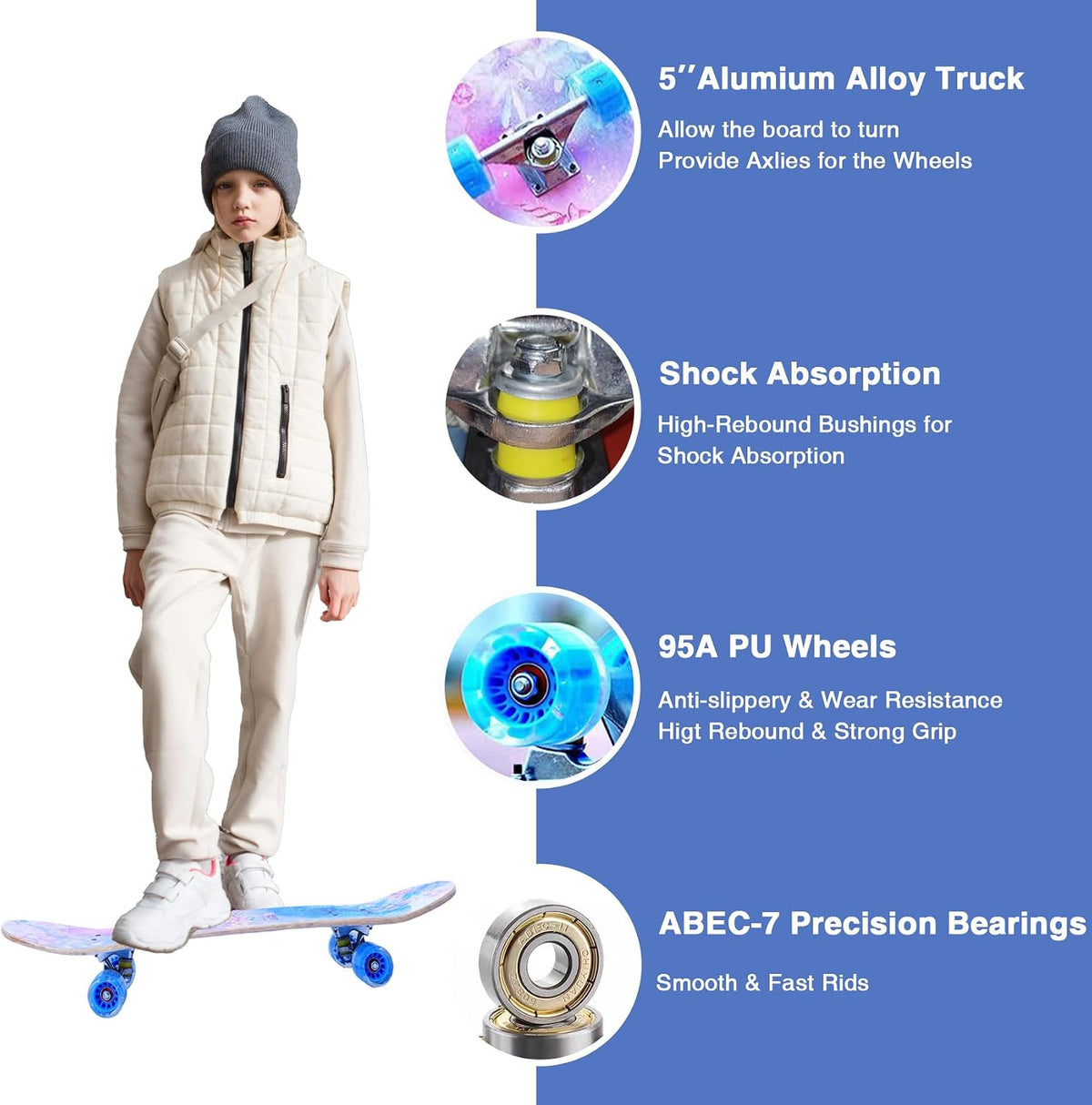 Skateboards for Beginners Kids Boys Girls and Adults, 31''x8'' - Pink Unicorn - image 4