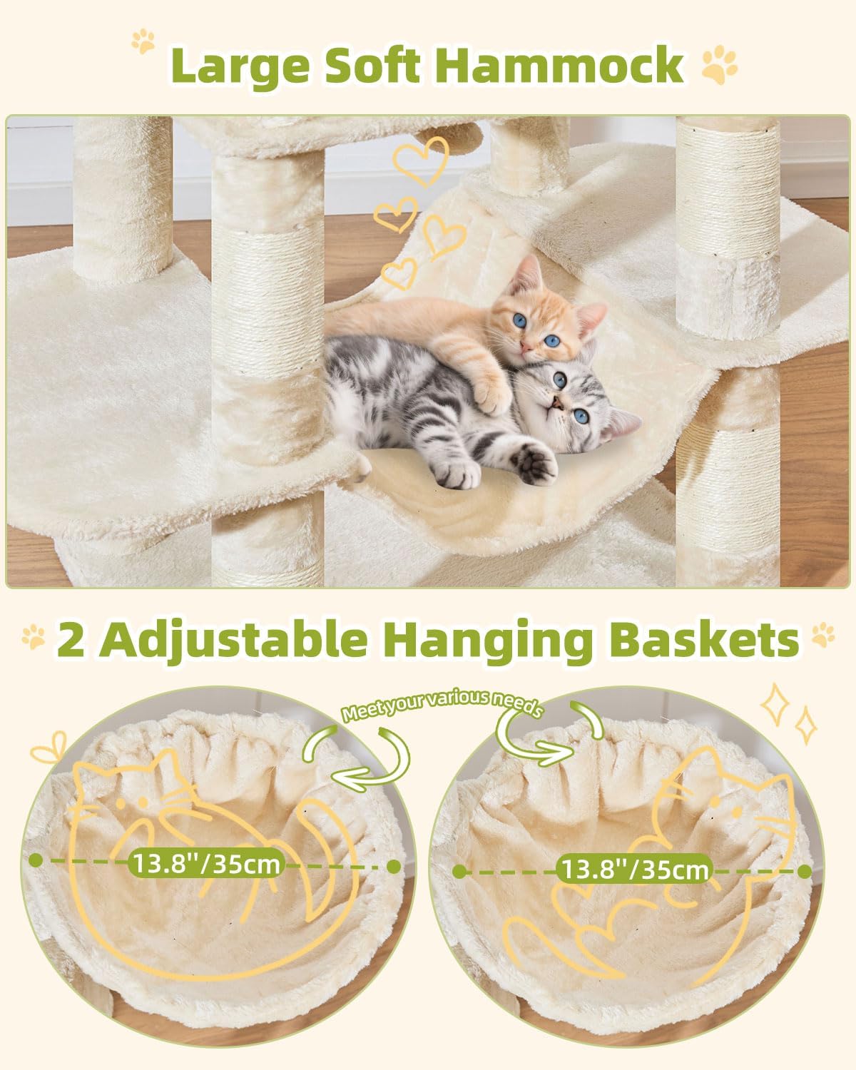 Taoqimiao 32.2in Cat Tree with Toy - Beige / 76 inch - image 4