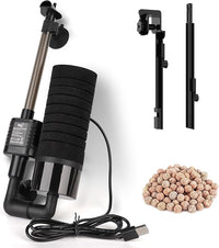 hygger USB Single Sponge Filter, Small Aquarium Filter with Adjustable Hanging Clip and Suction Cup, Duckbill Outlet, Rain Pipe Outlet, Extra Spare Sponge