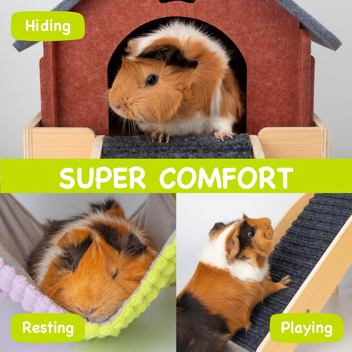 3 in 1 Enlarged Guinea Pig Hammock - Gray Roof - image 3