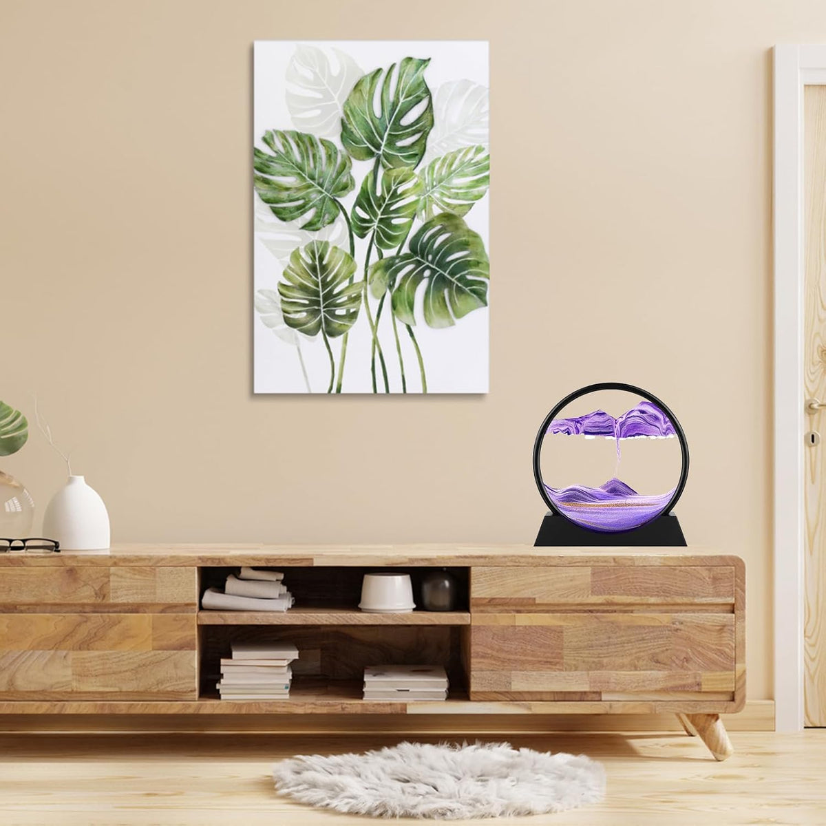 GEKETY 3D moving sand art picture in a round glass frame with layered blue sand - view 11