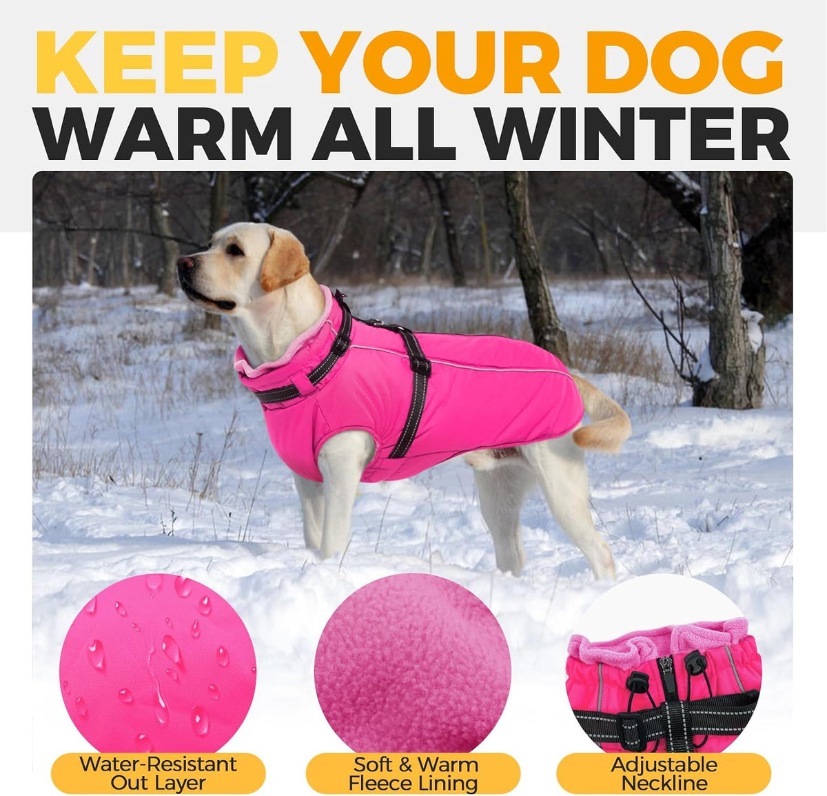 Dog Coat for Large Dogs Waterproof Dog Jacket with Harness Built in – Essentials for Dogs - XX-Large / Rose Red - image 3
