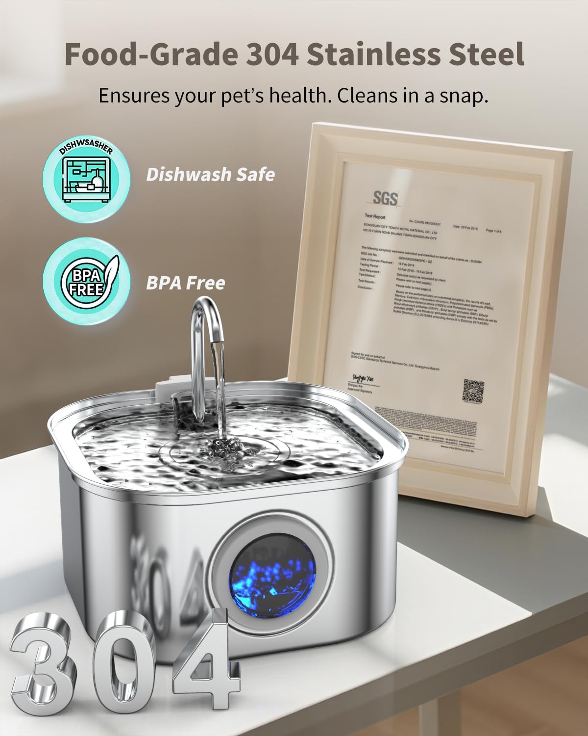 Stainless Steel Cat Water Fountain - 3.2L Fountain+1 Filter + 1 Sponge - image 3