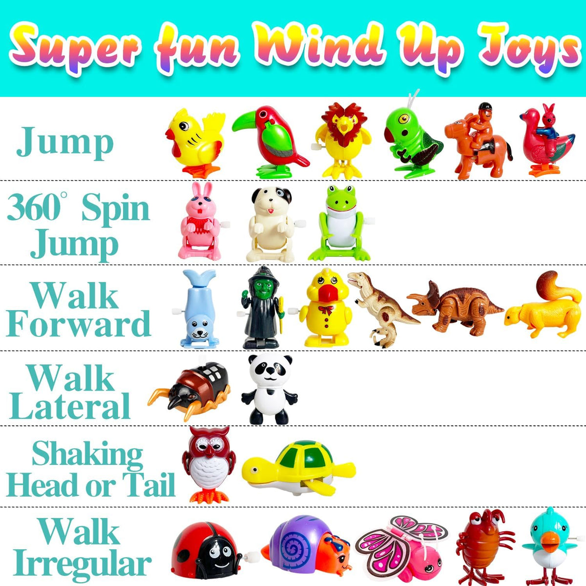 Baaxxango 24 assorted wind up animal toys including frog, panda and snail - view 3