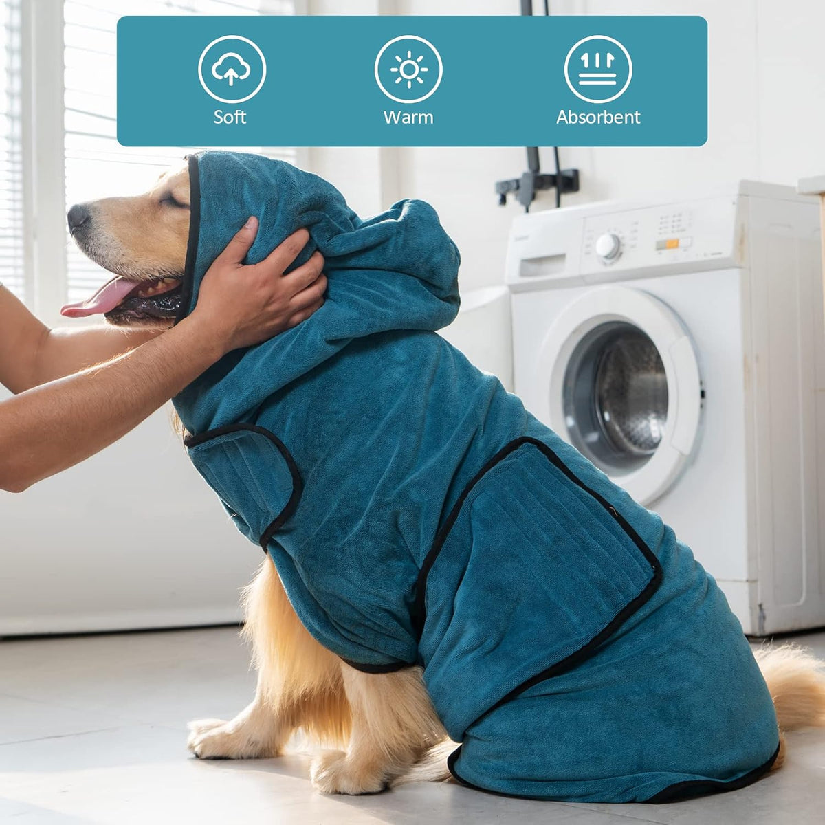 Avont Dog Bathrobe – Super Absorbent Quick-Dry Microfiber Hooded Robe – Essentials for Dogs - Blue / XX-Large - image 2