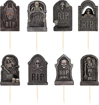 TUDACVTE Halloween tombstone cupcake toppers with black mini shovel spoons - view 3