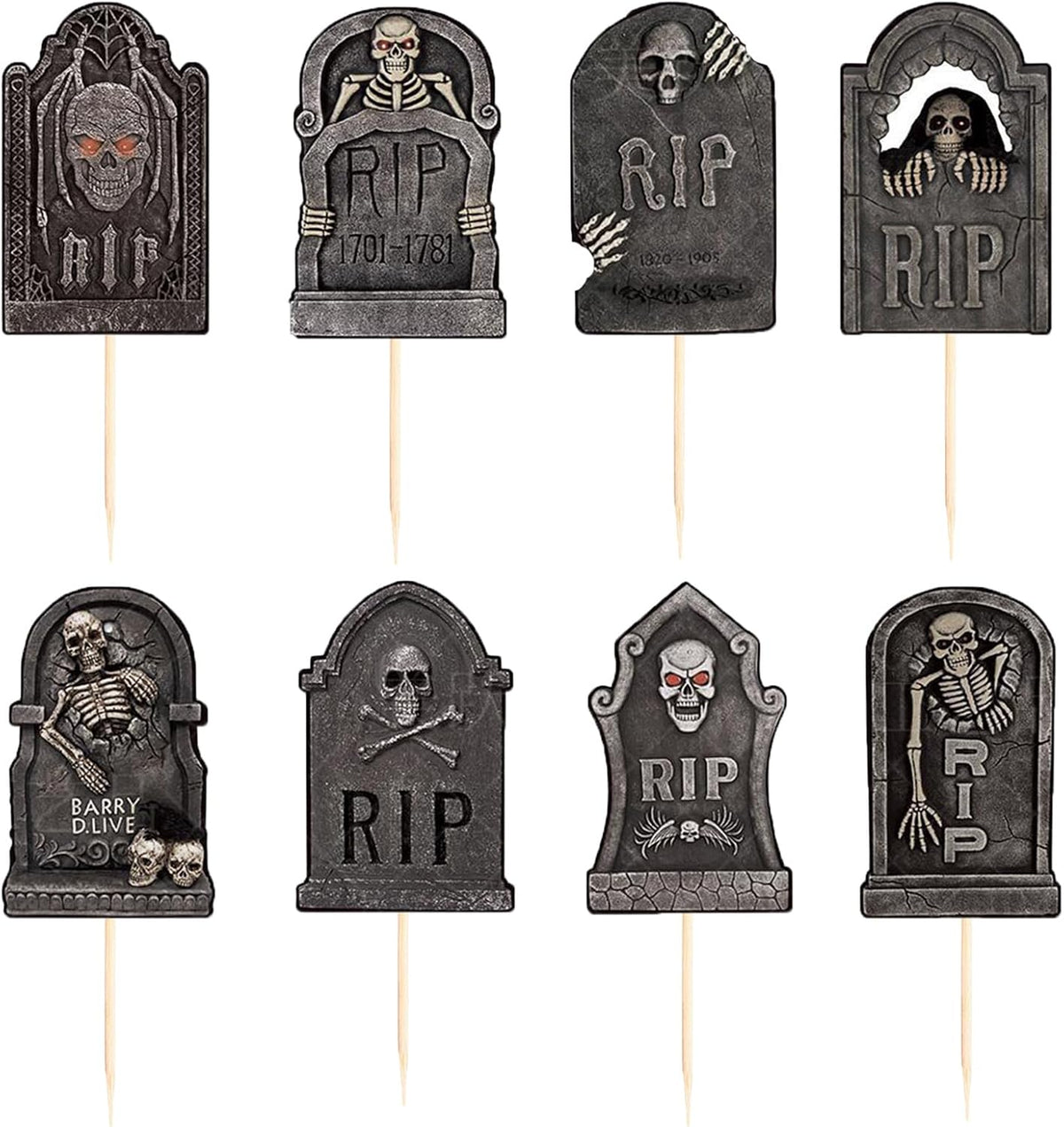 TUDACVTE Halloween tombstone cupcake toppers with black mini shovel spoons - view 3