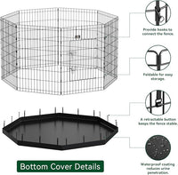 PJYuCien Dog Playpen, 8 Panels 24’’H Dog Pens Indoor with Bottom Pad, Metal Foldable Pet Puppy Exercise Fence Crate Kennel, Better for Small Animals, Black