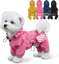 Dog Raincoat, Waterproof Dog Rain Jacket with Hood - L(Back Length15'') / Pink