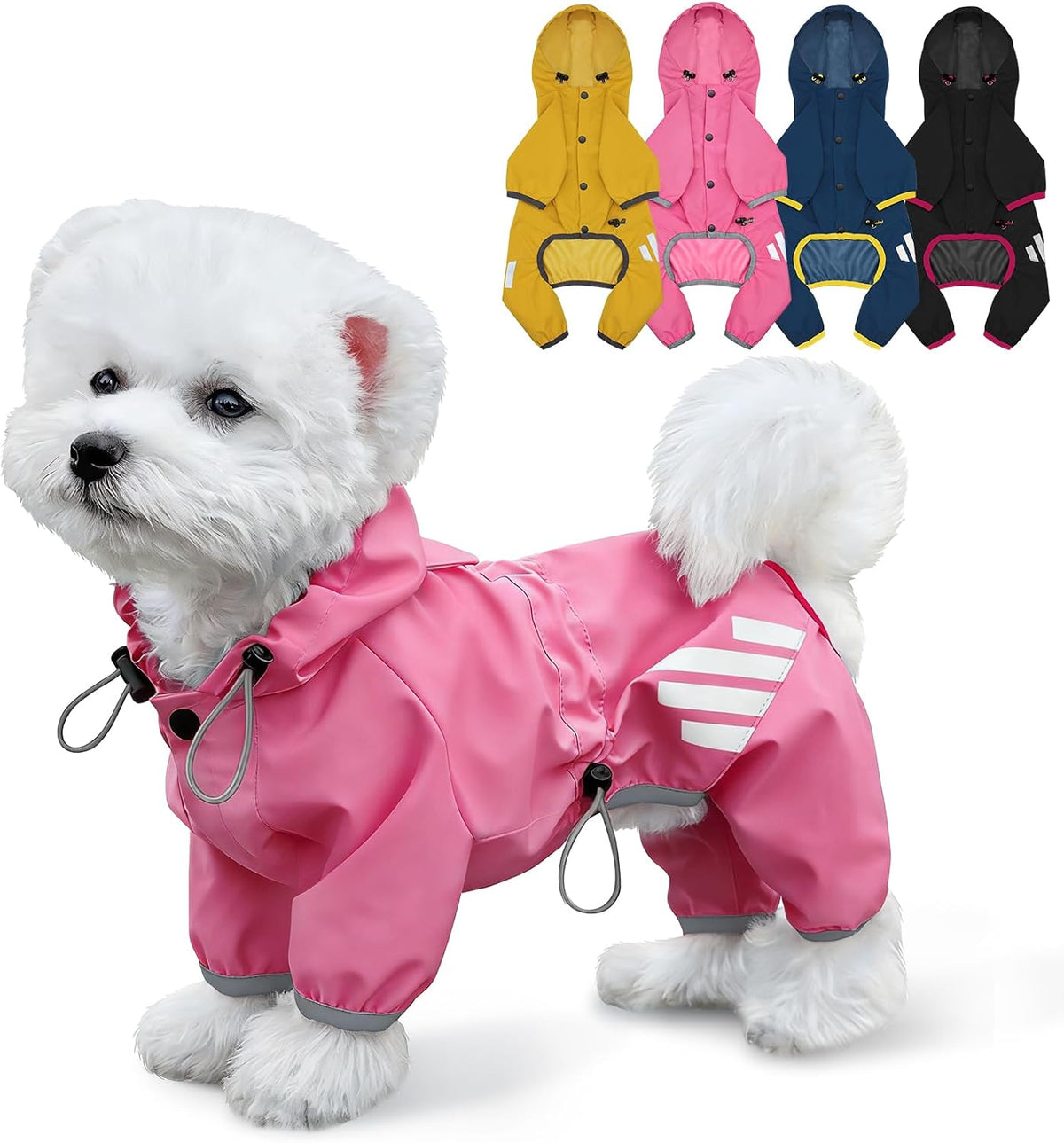 Dog Raincoat, Waterproof Dog Rain Jacket with Hood - L(Back Length15'') / Pink