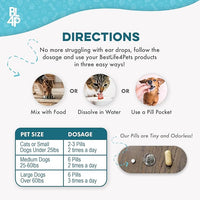 Itch Relief and Ear Infection Treatment for Dogs & Cats, Natural Ear Mites Treatment for Cats and Dogs Soothes Itchy Ears, Reduces Swelling, Otitis, Pain & Inflammation, 400 Easy to Give Tiny Pills