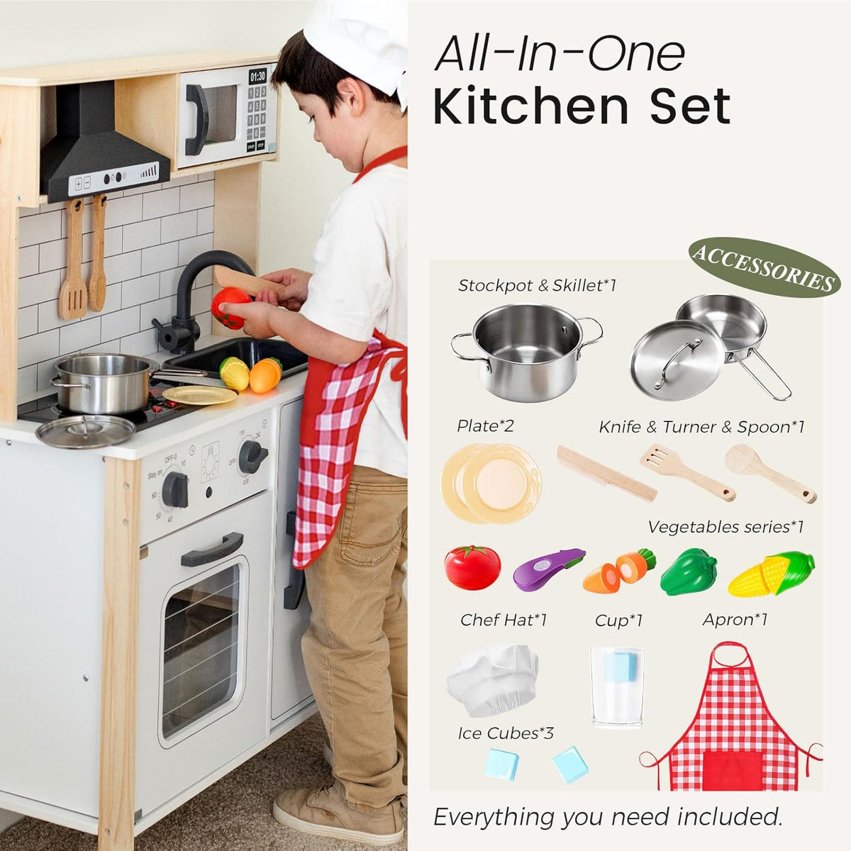 Tiny Land Play Kitchen for Kids, Real Lights - White - image 4