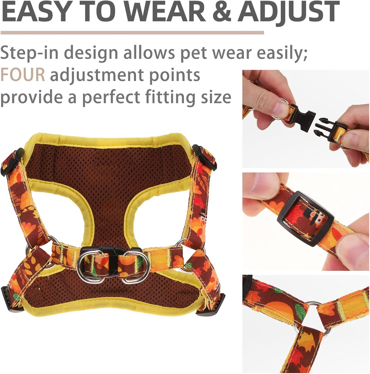 PUPTECK Dog Harness and Leash Set Small Sized - M (17-25lbs, Chest 17"-21") / #2 Brown(Turkey Print) - image 3