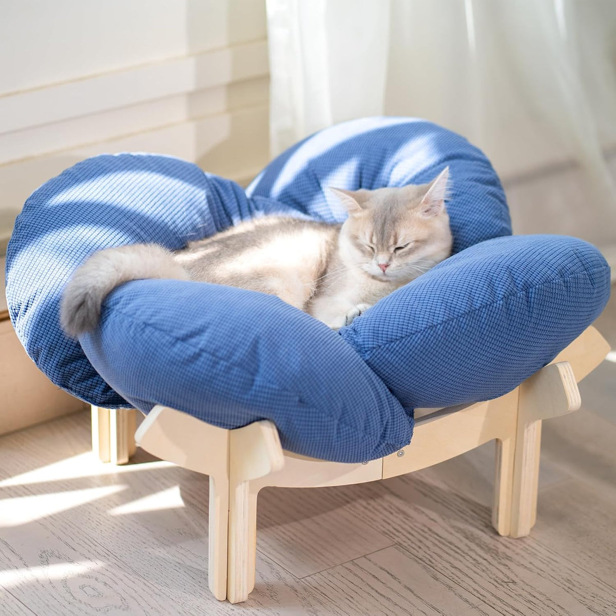 Elevated Cat Bed for Indoor Cats Couch Sofa Flower – Essentials for Cats - Deep Blue