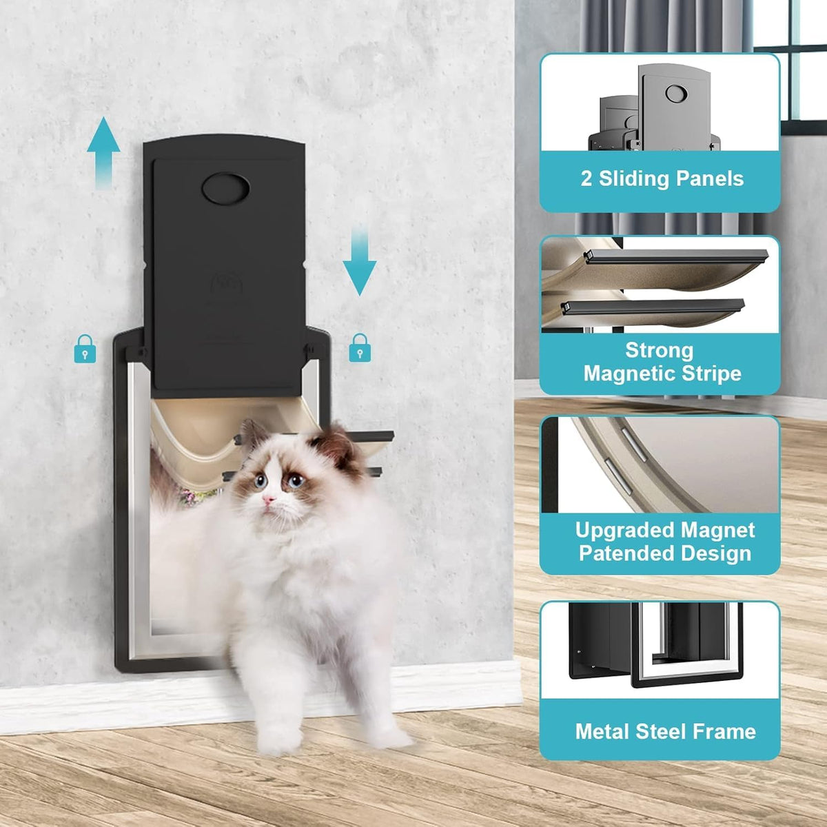 ClawJaw Small Exterior Wall Steel Cat Door for Wall – Essentials for Cats - Black / Large - image 2