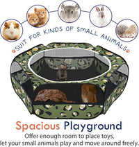 Pawaboo Small Animals Playpen, Waterproof Small Pet Cage Tent with Zippered Cover, Portable Outdoor Yard Fence with 3 Metal Rod for Chick/Kitten/Puppy/Guinea Pig/Rabbits/Hamster, Leopard Print