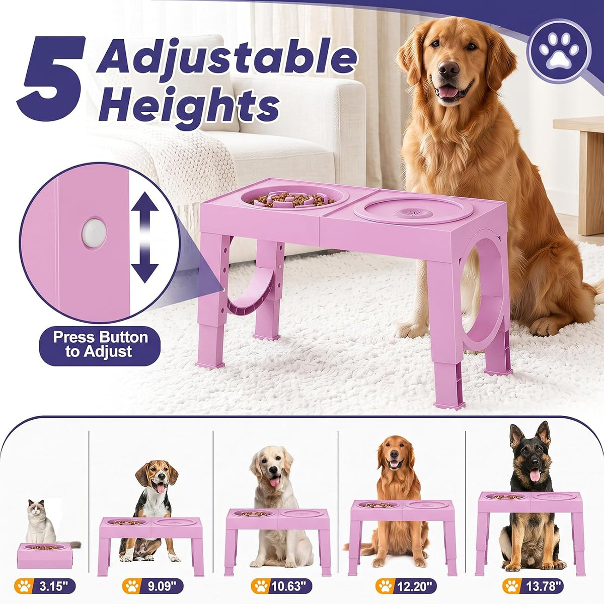 XIAZ Elevated Dog Bowls Large Breed Raised Dogs Bowl Stand - C-Pink / Premium - image 2