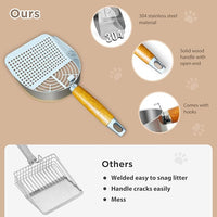Cat Litter Scoop, Litter Scooper, Metal Cat Litter Scoop, Stainless Steel Cat Litter Scoop, Kitten Pooper Lifter, Kitty Metal Scooper with Holder for Cat Litter Box Round Holes Easy Cleaning