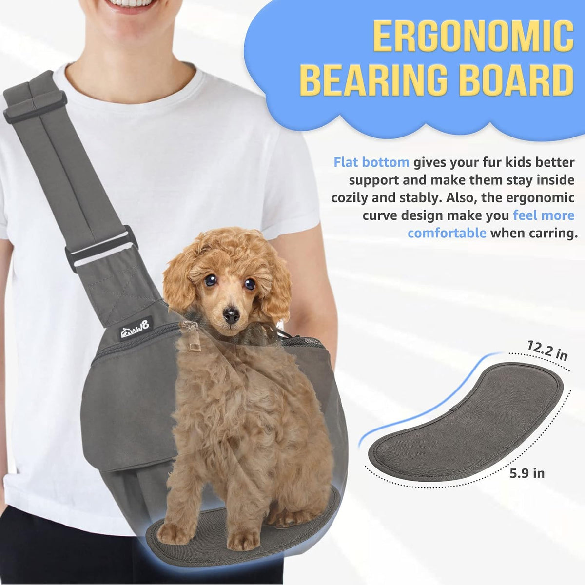 SlowTon Pet Carrier, Hard Bottom Support & Adjustable Padded Shoulder Strap – Essentials for Dogs - Grey - image 3