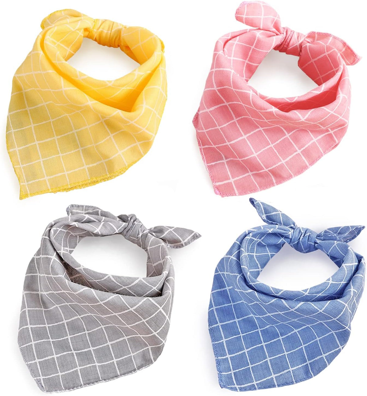 4PCS Spring Dog Bandanas Cat Birthday Cute Soft Cotton Puppy Scarfs - Plaid