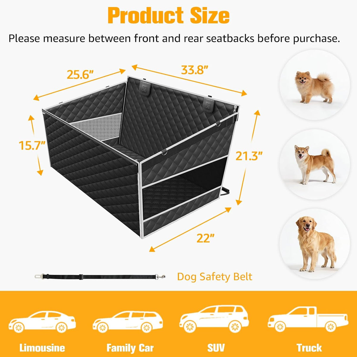 Large Dog Car Seat, Back Seat Extender for Pets with Hard Bottom – Essentials for Dogs - XL - image 4