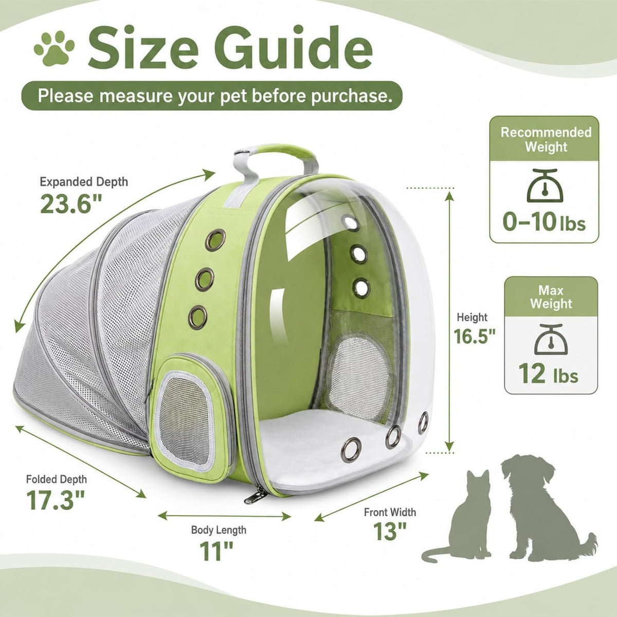 Expandable Cat Carrier Backpack with Bubble Window - LightGreen - image 2