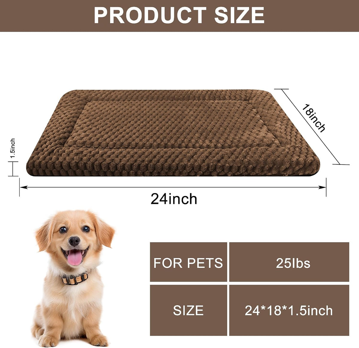 Dog Bed Mat,Reversible & Ultra Soft Kennel Pad-Machine Washable Pet Bed for Dogs & Cats-All-Weather - 24.0" L x 18.0" W x 1.5" Th / Dark Brown - image 2
