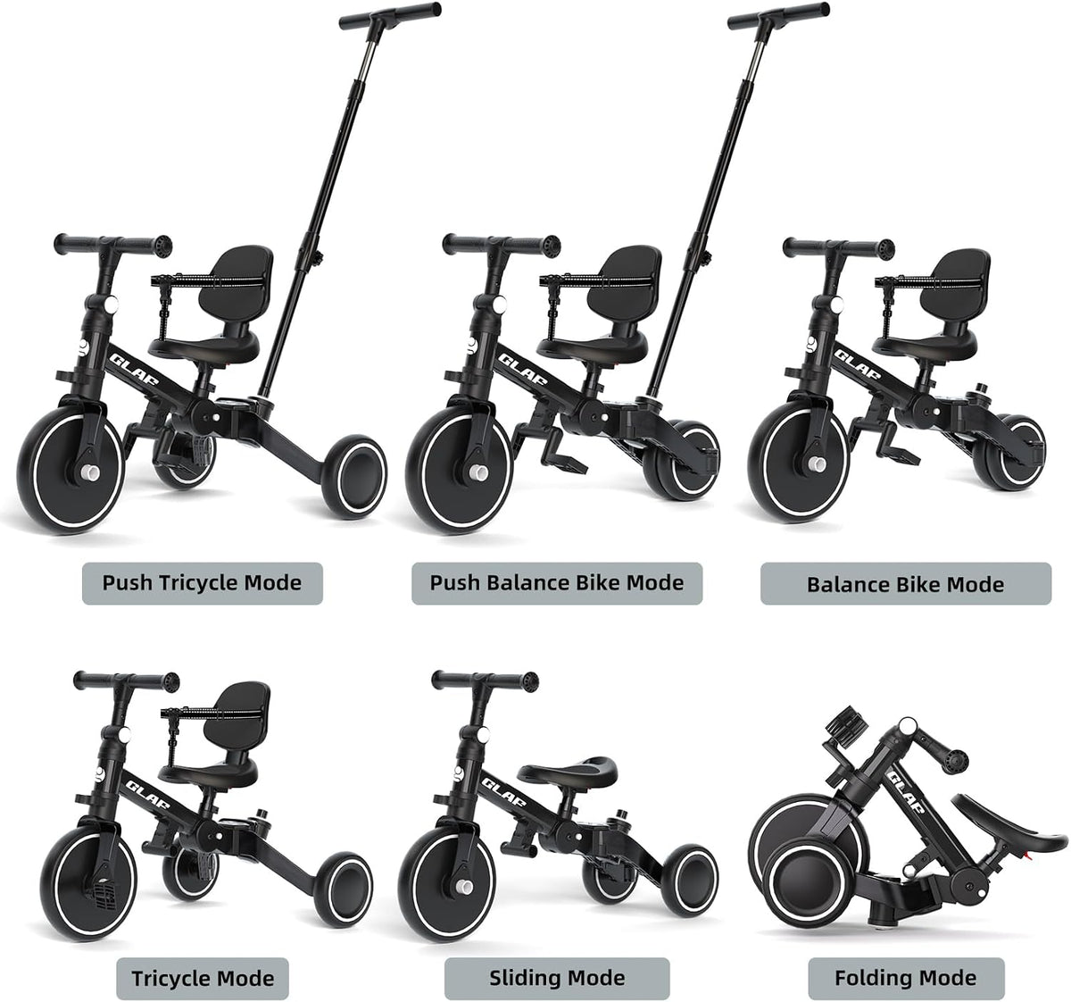 Glaf white toddler tricycle with parent push handle - view 9