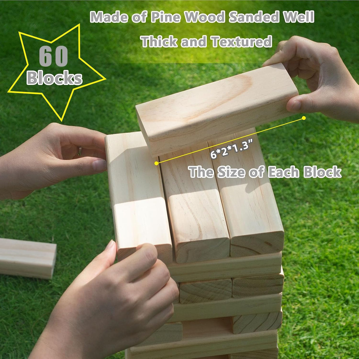 GOROCK Giant Tumbling Tower Game，57Pcs Wooden Block Stacking Game - L-Up to 5 FT - image 3