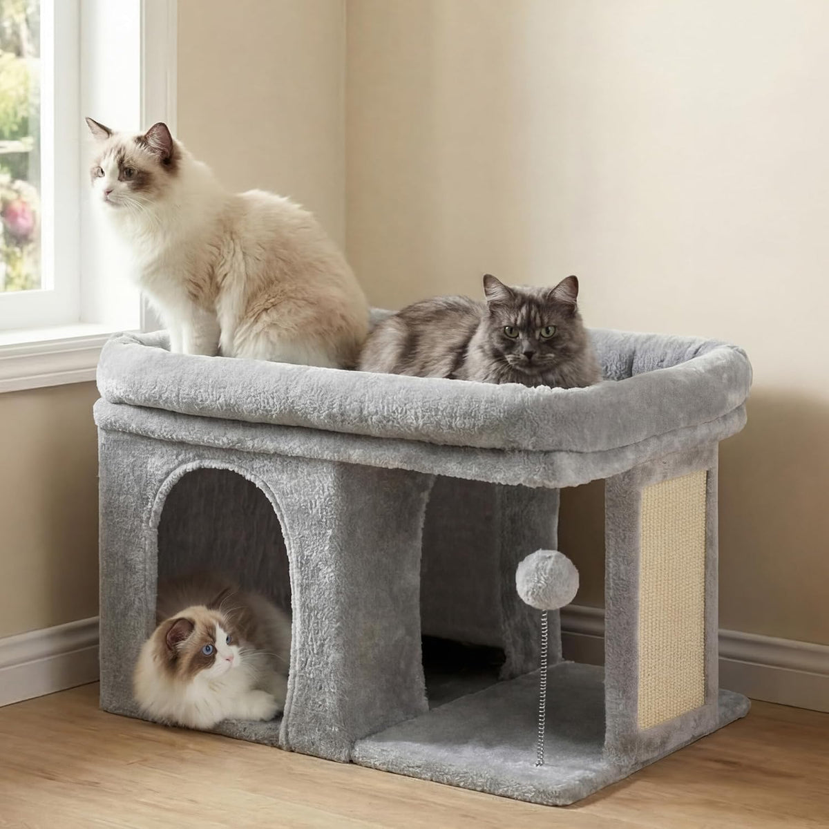Heybly Cat Tree, 14" Cat Tower with Large Cat Bed & Condo HCT203SW – Essentials for Cats - 14 inch / Light Gray