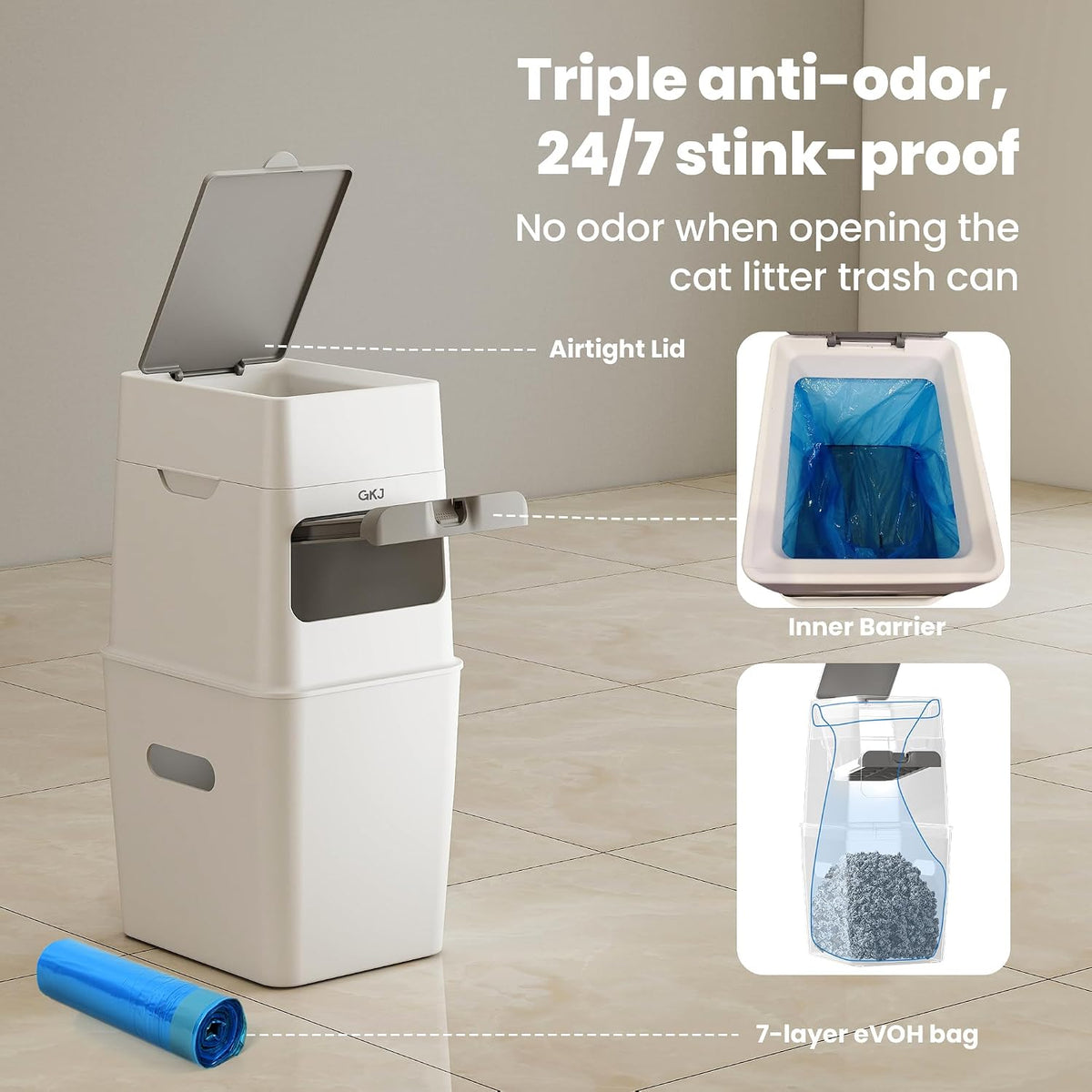 GKJ Cat Litter Box Waste Disposal System for Odor Control Cat Litter - 9L+16 Bags - image 3