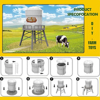 Farm Animals Toys Set Barn Toy Combine Harvester Tractor with Trailer Horse Stable Grain Bins Horse Cow Farmer Figures Fence Playset for Kids Toddlers Boy Girl 3-7 Years Old