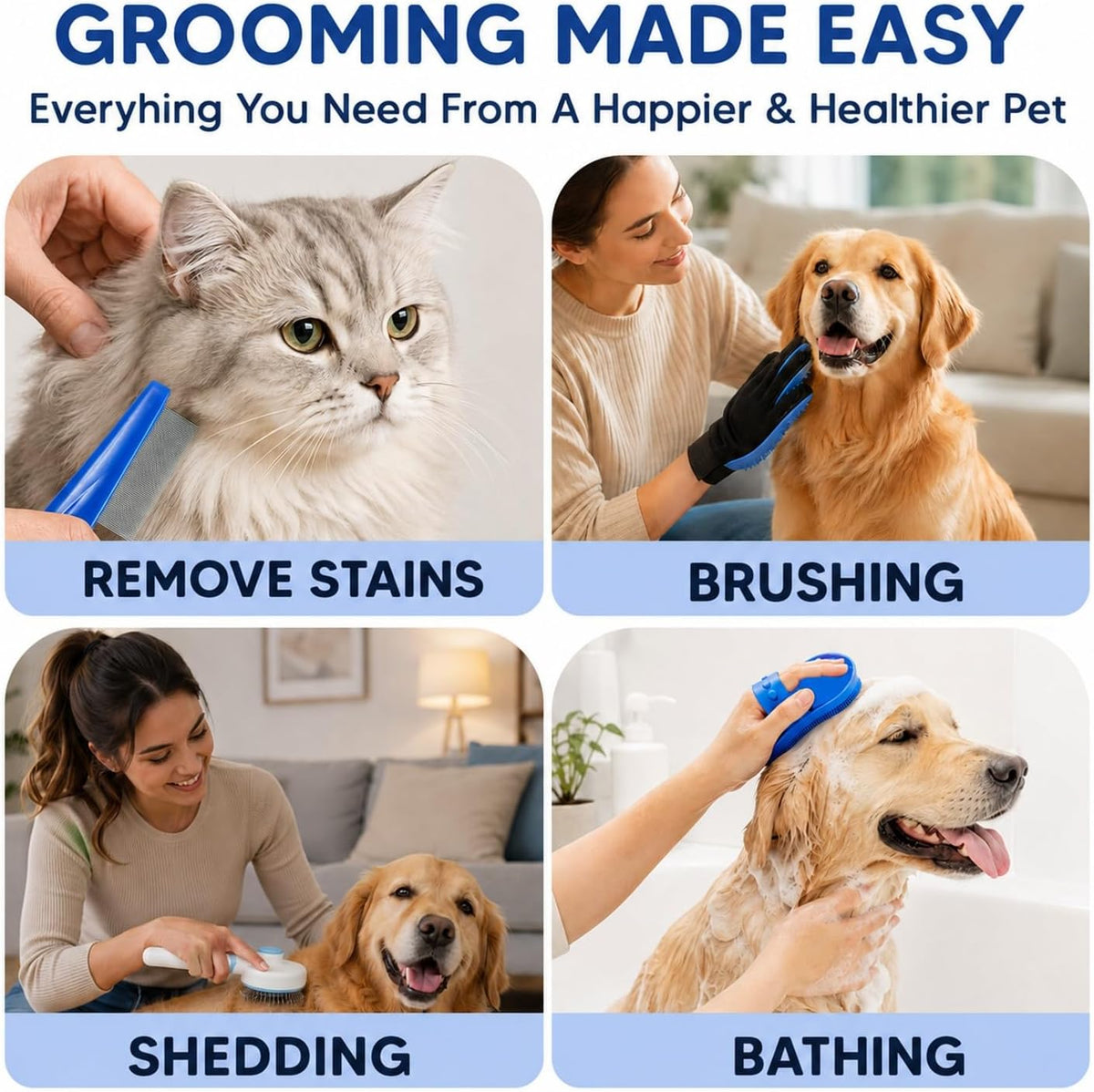 NVNAN Pet Hair Removal Glove for Dogs & Cats - Blue-4 - image 4